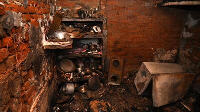 Noida, India- February 12, 2023: Fire broke out late night in a slum area in Sector 8 due to cylinder explosion, 8-year-old boy and 12-day-old girl death in the accident, 4 other family members were sent to Delhi Safdarjung for treatment, in Noida, India, on Sunday, February 12, 2023. (Photo by Sunil Ghosh / Hindustan Times) Noida, India- February 12, 2023: Fire broke out late night in a slum area in Sector 8 due to cylinder explosion, 8-year-old boy and 12-day-old girl death in the accident, 4 other family members were sent to Delhi Safdarjung for treatment, in Noida, India, on Sunday, February 12, 2023. (Photo by Sunil Ghosh / Hindustan Times)