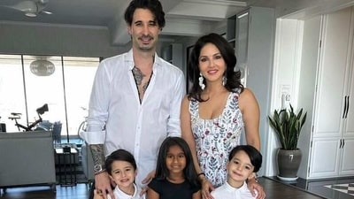 Sunny Leone with husband Daniel Weber and kids- Asher, Noah and Nisha. Sunny Leone with husband Daniel Weber and kids- Asher, Noah and Nisha.