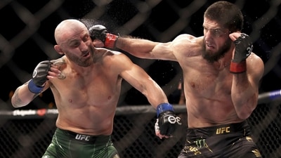 Islam Makhachev throws a punch against Alex Volkanovski during their lightweight title bout in the main event of UFC 284 (AP) Islam Makhachev throws a punch against Alex Volkanovski during their lightweight title bout in the main event of UFC 284 (AP)