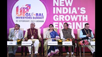 Union minister of state for commerce and industry Anupriya Patel and others at UPGIS 2023 in Lucknow on Feb 12. (Deepak Gupta/HT photo) Union minister of state for commerce and industry Anupriya Patel and others at UPGIS 2023 in Lucknow on Feb 12. (Deepak Gupta/HT photo)
