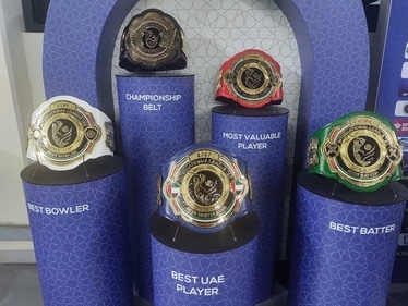 Belts on display during the Qualifier 1 at ILT20 (Rishabh Gupta/HT)