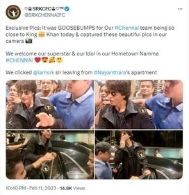 Shah Rukh Khan stood on the edge of his car and blew kisses towards his fans.