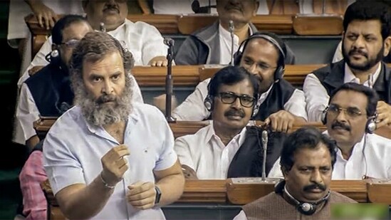 Congress MP Rahul Gandhi speaks in the Lok Sabha at the Motion of Thanks on the President's address during the Budget Session of Parliament. (ANI)