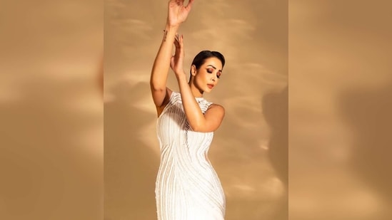 Malaika Arora's gown features designer Gaurav Gupta's signature dramatic ruffle detailing with ivory embellishments.&nbsp;(Instagram/@malaikaaroraofficial)