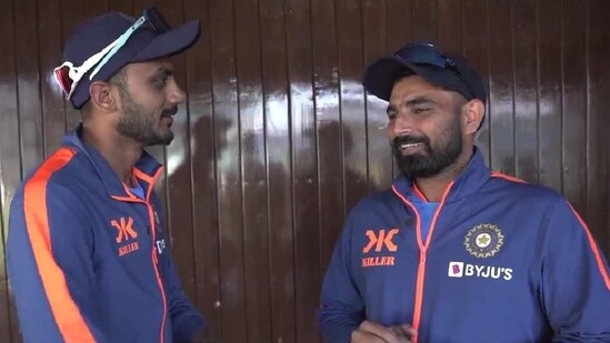 Roped in by Axar Patel for a quick chat, Mohammed Shami was asked about his batting exploits against Australia (BCCI)