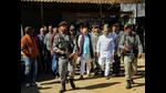 Former CM and BJP leader Babulal Marandi at Rajendra Institute of Medical Science, where the body was kept after the autopsy on Monday. (PTI)