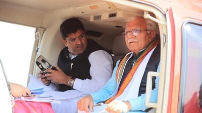 CM Khattar , dy CM conduct aerial inspection of jungle safari site at Aravallis CM Khattar , dy CM conduct aerial inspection of jungle safari site at Aravallis