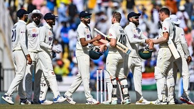 Indian players shake hands with the Australians after the Nagpur Test (AFP) Indian players shake hands with the Australians after the Nagpur Test (AFP)