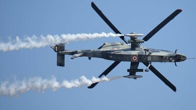 India's indigenous light combat helicopter Prachand performs aerobatic maneuvers. (AP) India's indigenous light combat helicopter Prachand performs aerobatic maneuvers. (AP)