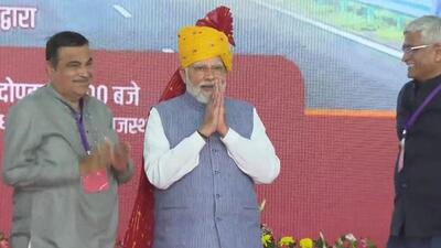PM was addressing a public meeting in Dausa organised by state BJP unit. (Twitter | Nitin Gadkari) PM was addressing a public meeting in Dausa organised by state BJP unit. (Twitter | Nitin Gadkari)