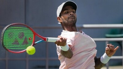 Sumit Nagal in action (PTI) Sumit Nagal in action (PTI)