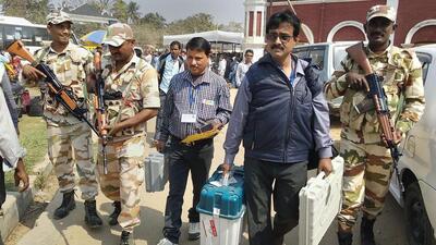 Personnel leave for election duty in Agartala ahead of the assembly polls in Tripura. (PTI) Personnel leave for election duty in Agartala ahead of the assembly polls in Tripura. (PTI)