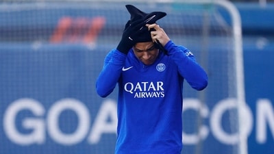 Paris St Germain's Kylian Mbappe during training (REUTERS)
