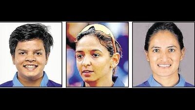 While Delhi Capitals picked Rohtak’s Shafali Verma (L) for  ₹2 cr, Moga’s Harmanpreet Kaur (C) was acquired by Mumbai Indians for  ₹1.8 cr; HP’s Renuka Thakur went to RCB for  ₹1.5 cr.