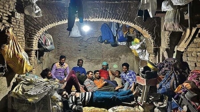 This is the extraordinary residence of a bunch of men who haul construction material on wooden carts. (HT) This is the extraordinary residence of a bunch of men who haul construction material on wooden carts. (HT)