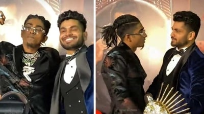 MC Stan and Shiv Thakare greeted each other after the finale and posed for the paparazzi. MC Stan and Shiv Thakare greeted each other after the finale and posed for the paparazzi.