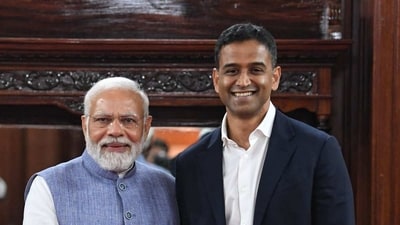Image tweeted by Nithin Kamath after meet with Prime Minister Narendra Modi on Sunday. (@Nithin0dha/ Twitter)