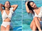 Hina Khan's new pics set the temperatures soaring in the Maldives. 