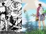 This comparison between the vivid and action-packed manga panel (left) and the visually stunning anime adaptation of the same pannel (right) highlights the unique differences between Japanese manga and anime