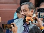 Congress MP Shashi Tharoor at Parliament complex. Congress MP Shashi Tharoor at Parliament complex.