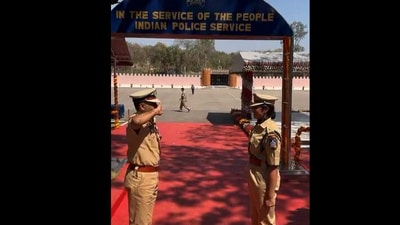 Assam DGP and his IPS daughter Aishwarya Singh salute each other at passing out parade. (Twitter/@gpsinghips) Assam DGP and his IPS daughter Aishwarya Singh salute each other at passing out parade. (Twitter/@gpsinghips)