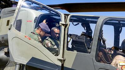 Bengaluru: Chief of Army Staff General Manoj Pande flies in a Light Combat Helicopter during the ongoing Aero India 2023 on Monday (PTI/@adgpi) Bengaluru: Chief of Army Staff General Manoj Pande flies in a Light Combat Helicopter during the ongoing Aero India 2023 on Monday (PTI/@adgpi)