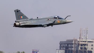 Bengaluru: Indian Air Force's 'Tejas' aircraft takes off for a sortie during the second day of Aero India 2023, at Yelahanka air base in Bengaluru, Tuesday, Feb. 14, 2023. (PTI Photo/Shailendra Bhojak)(PTI02_14_2023_000128B) (PTI) Bengaluru: Indian Air Force's 'Tejas' aircraft takes off for a sortie during the second day of Aero India 2023, at Yelahanka air base in Bengaluru, Tuesday, Feb. 14, 2023. (PTI Photo/Shailendra Bhojak)(PTI02_14_2023_000128B) (PTI)