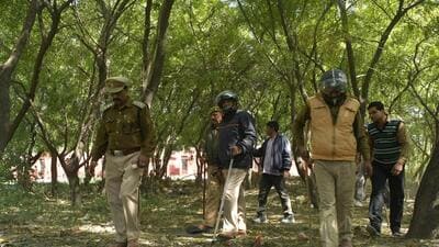 Ghaziabad, India - February 14, 2023: Officials from the Forest Department conducting a search operation in the forests adjoining Ingram Institute and ALT Center after a leopard had reached the Ghaziabad court a few days back in Ghaziabad , India on Tuesday, February 14 . 2022. (Photo by Sakib Ali /Hindustan Times)