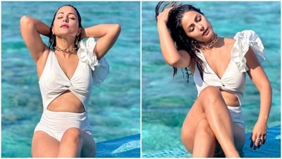 Hina Khan's new pics set the temperatures soaring in the Maldives. (Instagram) Hina Khan's new pics set the temperatures soaring in the Maldives. (Instagram)