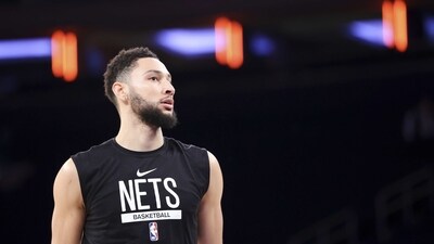 Brooklyn Nets guard Ben Simmons looks on before an NBA basketball game against the New York Knicks. (AP) Brooklyn Nets guard Ben Simmons looks on before an NBA basketball game against the New York Knicks. (AP)