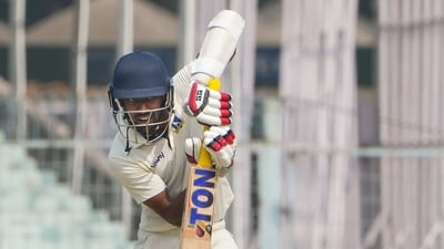 Bengal's batter Abhimanyu Easwaran plays a shot during the Ranji Trophy quarter-final cricket match (PTI) Bengal's batter Abhimanyu Easwaran plays a shot during the Ranji Trophy quarter-final cricket match (PTI)