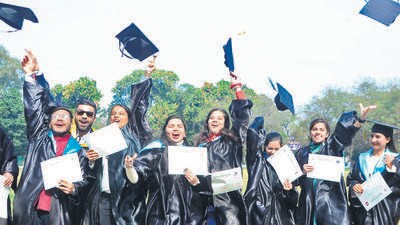 Students of SCD Government College in a jubilant mood after receiving their degrees at the annual convocation on the college premises in Ludhiana. (Harvinder Singh/HT) Students of SCD Government College in a jubilant mood after receiving their degrees at the annual convocation on the college premises in Ludhiana. (Harvinder Singh/HT)