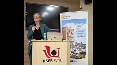 Swedish Consul General Anna Lekvall giving the opening remarks at IISER, Pune. (HT PHOTO) Swedish Consul General Anna Lekvall giving the opening remarks at IISER, Pune. (HT PHOTO)