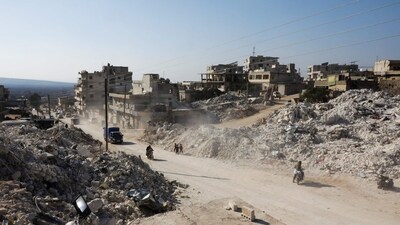 A view shows damaged buildings in the aftermath of an earthquake, in rebel-held town of Harem, Syria February 13, 2023. (Reuters)