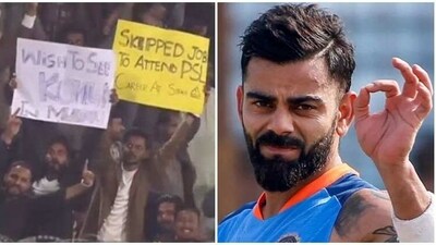 Pakistan fan makes special request to Virat Kohli during PSL opener (AP/Twitter) Pakistan fan makes special request to Virat Kohli during PSL opener (AP/Twitter)