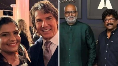 Kartiki Gonsalves shares a picture with Tom Cruise, while MM Keeravani and Chandrabose attends the Oscar nominees luncheon. Kartiki Gonsalves shares a picture with Tom Cruise, while MM Keeravani and Chandrabose attends the Oscar nominees luncheon.