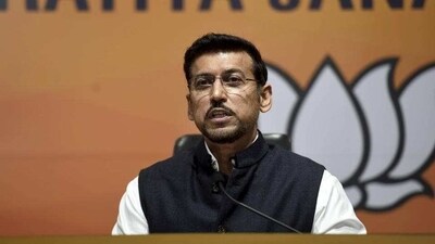 BJP National Spokesperson Rajyavardhan Singh Rathore addresses a press conference at BJP headquarters in New Delhi. (PTI)