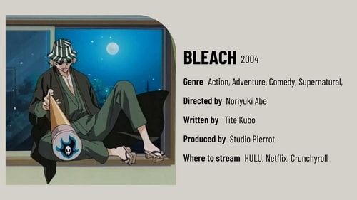 Bleach is an action-packed anime series about a teenage boy named Ichigo who becomes a substitute Soul Reaper. Bleach is an action-packed anime series about a teenage boy named Ichigo who becomes a substitute Soul Reaper.