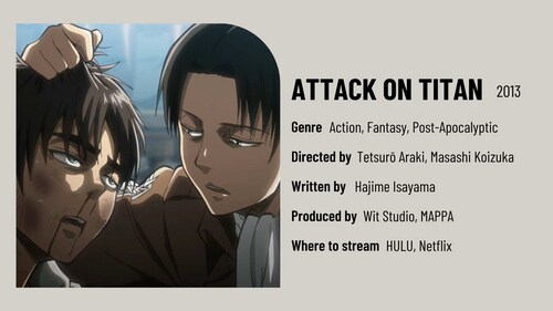 With intense action scenes and a deep story about humanity, Attack on Titan is a must-watch for fans of action and drama. With intense action scenes and a deep story about humanity, Attack on Titan is a must-watch for fans of action and drama.
