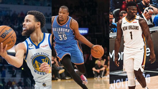 Steph Curry of the Golden State Warriors, Kevin Durant of the Phoenix Suns, and Zion Williamson of the New Orleans Pelicans