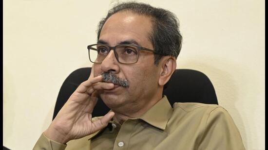 Mumbai, India - February 08, 2023: Shiv Sena (UBT) chief Uddhav Thackeray addresses a press conference at Matoshree, Bandra, in Mumbai, India, on Wednesday, February 08, 2023. (Photo by Vijay Bate/HT Photo) (HT PHOTO)