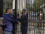 Private security guards close the gate of a building housing BBC office in New Delhi, India, Tuesday, (AP) Private security guards close the gate of a building housing BBC office in New Delhi, India, Tuesday, (AP)
