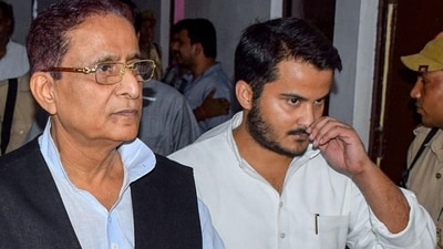 Senior Samajwadi Party leader Azam Khan (left) with son Abdullah Azam. (PTI File Photo)