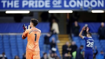 Chelsea's goalkeeper Kepa Arrizabalaga applauds to supporters at the end of a match (AP) Chelsea's goalkeeper Kepa Arrizabalaga applauds to supporters at the end of a match (AP)