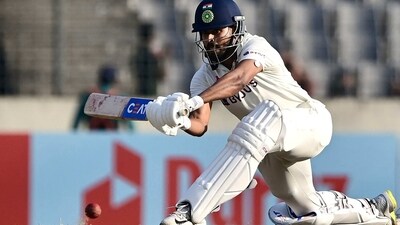 Shreyas Iyer plays a shot (AFP)