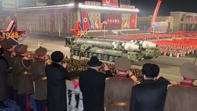 During a nighttime parade last week, North Korea showcased multiple ICBMs that are large enough to strike nearly anywhere in the world. (AFP) During a nighttime parade last week, North Korea showcased multiple ICBMs that are large enough to strike nearly anywhere in the world. (AFP)