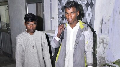 Indian nationals Gembara Ram Meghwal (Right) and Raju (Left) who were in jail in Pakistan and repatriated through Attari-Wagah Border on Tuesday. (Photo by Sameer Sehgal /Hindustan Times) (HT Photo) (HT_PRINT) Indian nationals Gembara Ram Meghwal (Right) and Raju (Left) who were in jail in Pakistan and repatriated through Attari-Wagah Border on Tuesday. (Photo by Sameer Sehgal /Hindustan Times) (HT Photo) (HT_PRINT)