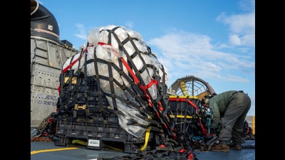 Sailors assigned to Assault Craft Unit 4 prepare material recovered in the Atlantic Ocean from a high-altitude Chinese balloon shot down by the US Air Force off the coast of South Carolina for transport to federal agents at Joint Expeditionary Base Little Creek on February 10, 2023 in this image released by the US Navy in Washington. (REUTERS) Sailors assigned to Assault Craft Unit 4 prepare material recovered in the Atlantic Ocean from a high-altitude Chinese balloon shot down by the US Air Force off the coast of South Carolina for transport to federal agents at Joint Expeditionary Base Little Creek on February 10, 2023 in this image released by the US Navy in Washington. (REUTERS)