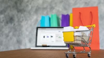 laptop and shopping bags, online shopping concept. laptop and shopping bags, online shopping concept.