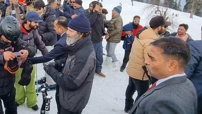As Rahul Gandhi slid down the snowy slopes, security personnel also accompanied him down the mountains. (Twitter/@SevadalJK)